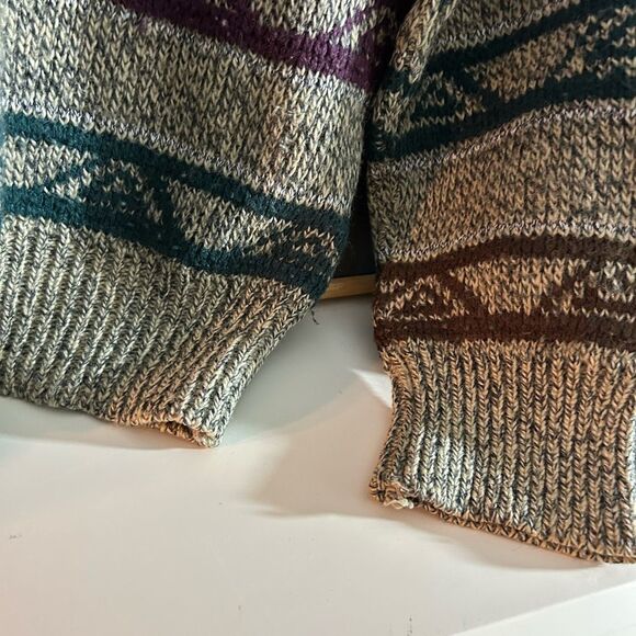 Vintage 90s Striped Knit Sweater in Gray and Purple M - Picture 7 of 16